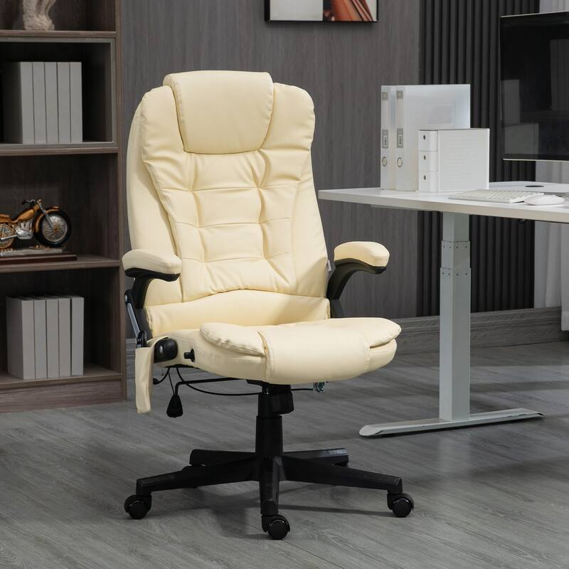 PU Leather 360° Swivel High Back Office Recliner with Vibration Massage, Lumbar Heating, and Adjustable Height