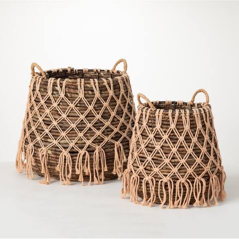 Sullivans Boho Basket With Macrame Layer - Set of 2