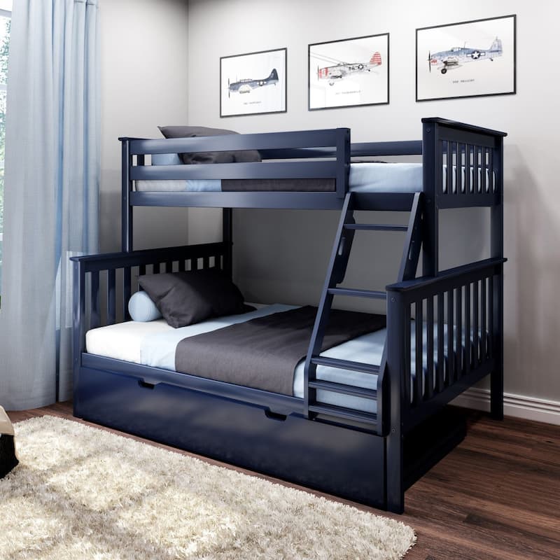 Max and Lily Twin over Full Bunk Bed with Trundle Bed - Blue