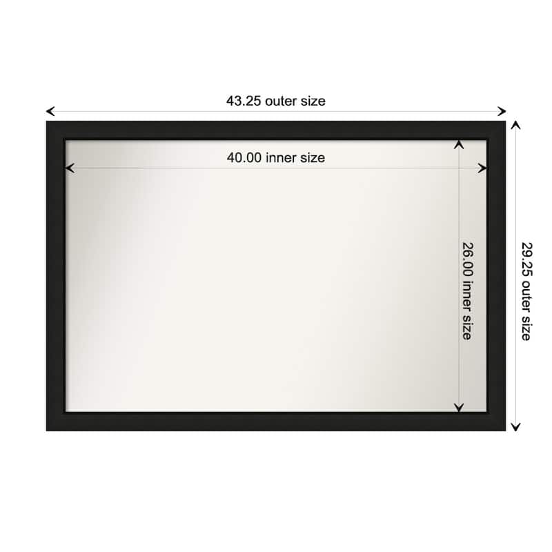 Midnight Black Narrow Framed Non-Beveled Custom Wall Mirror, Bathroom Vanity Mirror - Outer Size: 43.25 x 29.25