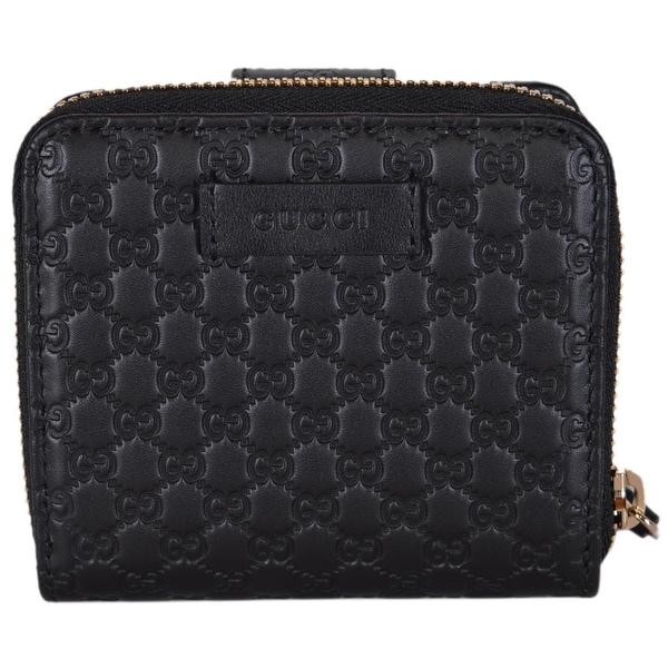 Shop Gucci Women&#39;s 449395 Black Leather Micro GG Guccissima French Wallet - 4.25 x 4 inches ...