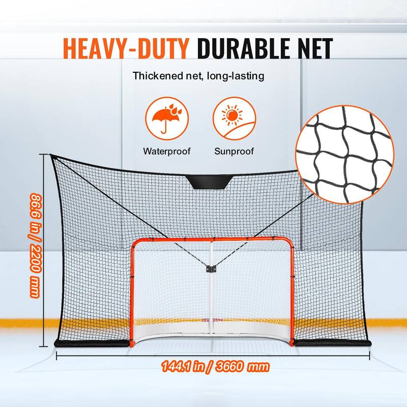 Black Hockey Net Backstop with Iron Frame and Sandbag Design