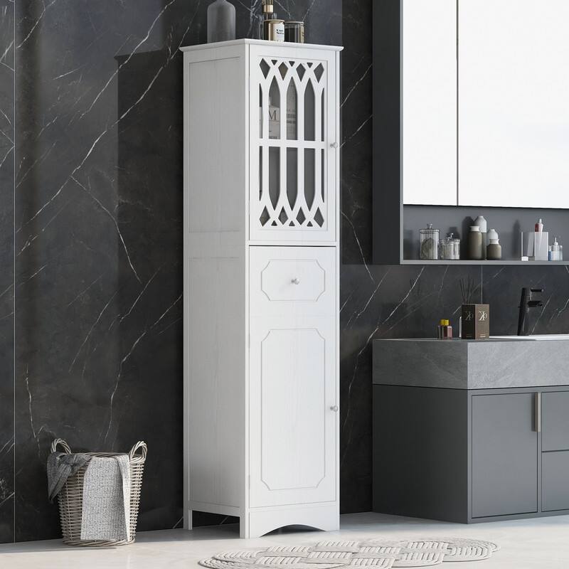 Grondin MDF Board 63.8" Tall Bathroom Tower Cabinet, Freestanding Bathroom Storage Cabinet with Drawer and Acrylic Door