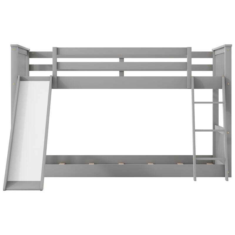 Sturdy Twin Over Twin Bunk Bed with Slide and Ladder, Gray
