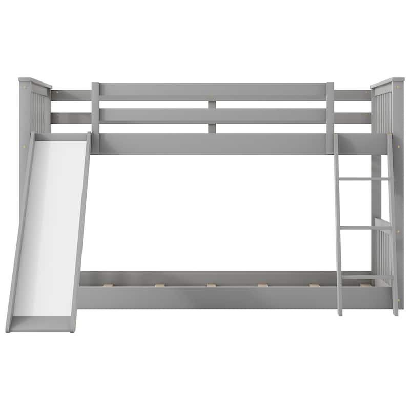 Twin Over Twin Floor Bunk Bed with Convertible Slide&Ladder, Wooden Low Bunk Bed Frame for Kids Girls Boys, No Box Spring Needed