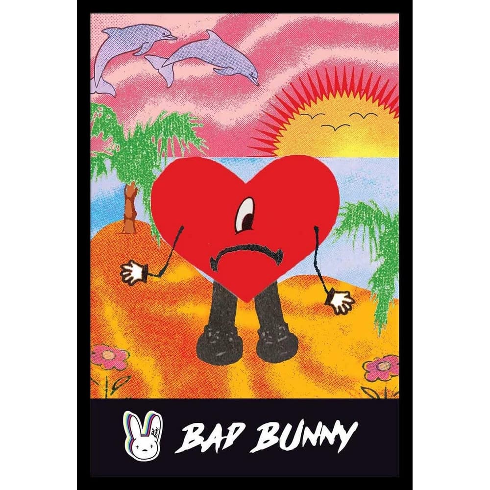 Bad Bunny Heart Framed Poster - 24 x 36 Inch