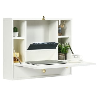 Gymax White Wall Mounted Folding Laptop Desk Hideaway Organizer On Sale Overstock 29072994