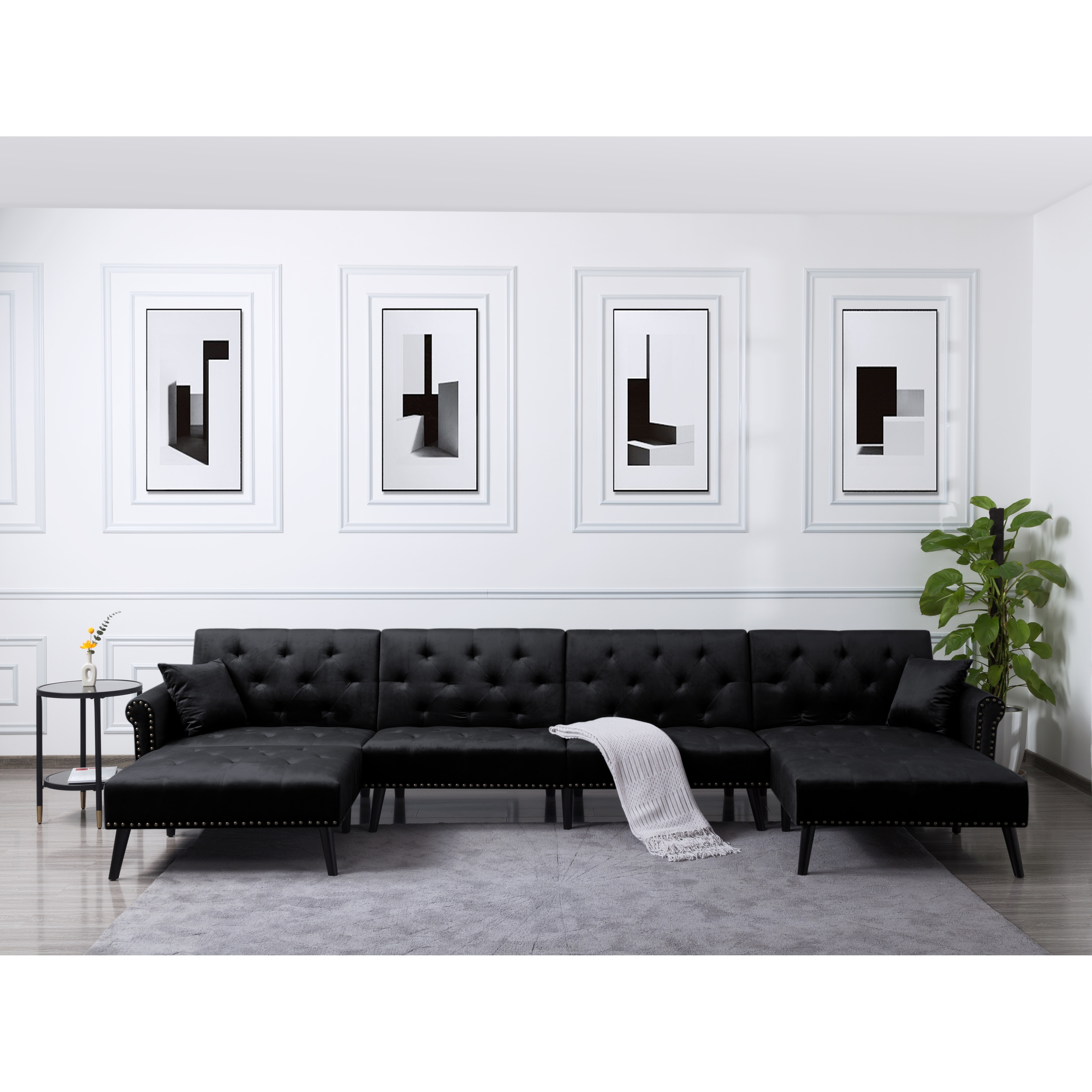 150" Symmetrical Sofa & Chaise Convertible Black sofa bed