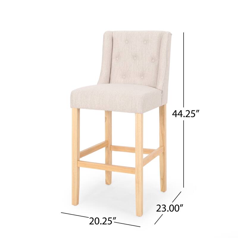 Modern 31" Set of 2 Bar Stools with Button-Tufted Wingback, Nailhead Trim, Solid Wood Legs for Bar Counter Dining Room