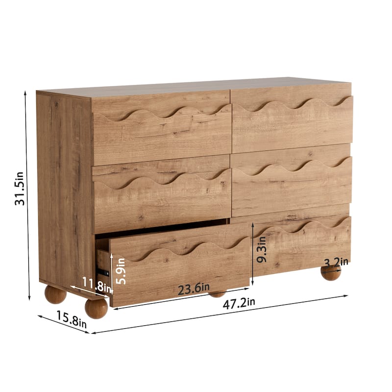 Wave Front 6 Drawers Dresser Handle-Free Modern Storage Cabinet