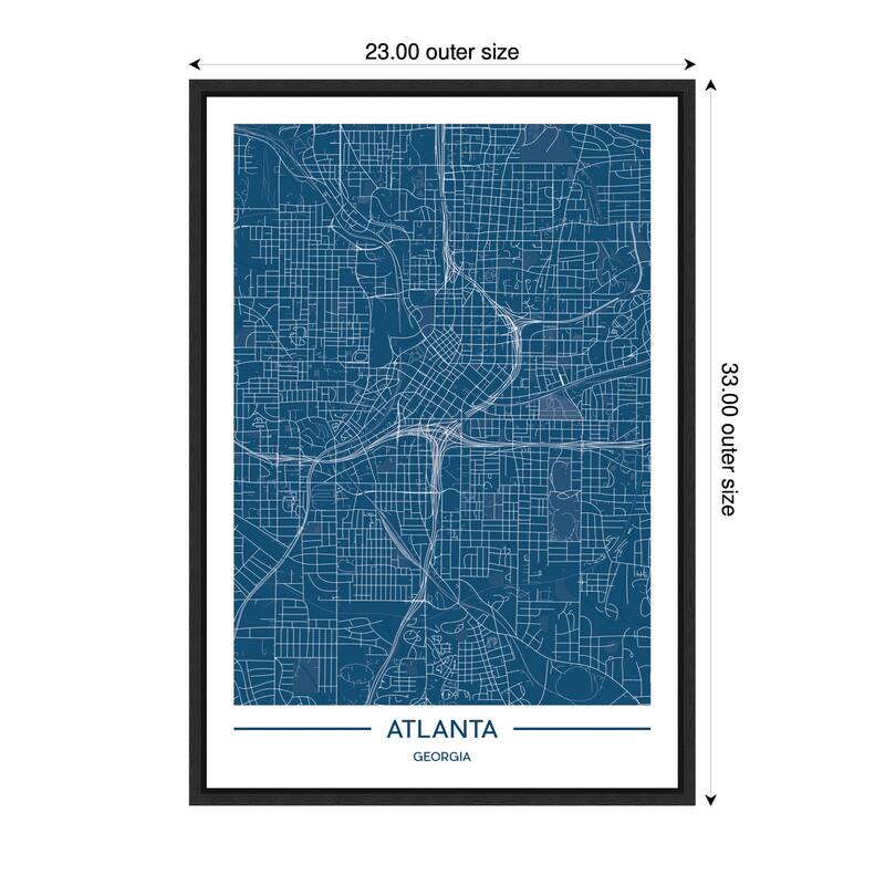 Kate and Laurel Sylvie Atlanta Map Regal Blue Framed Canvas by Jake Goossen