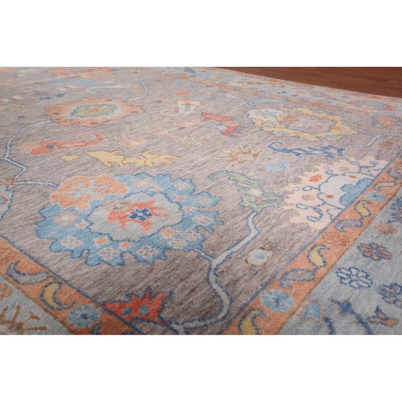 Gray Oushak Indian Area Rug Handmade Wool Carpet - 8'7"x 12'3"