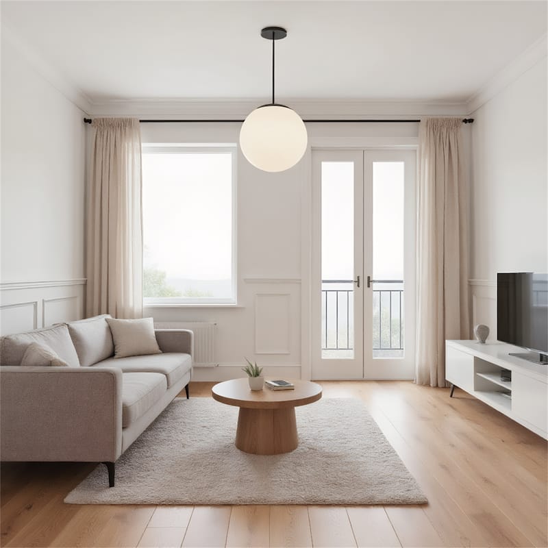 10" Diameter Etched White Glass Globe Integrated LED Pendant - Black