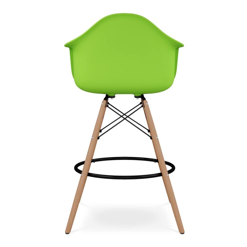 Wood Plastic Bucket Seat Counter Height Chair with Arms and Footrest - 19” x 23” x 47” (D x W x H)