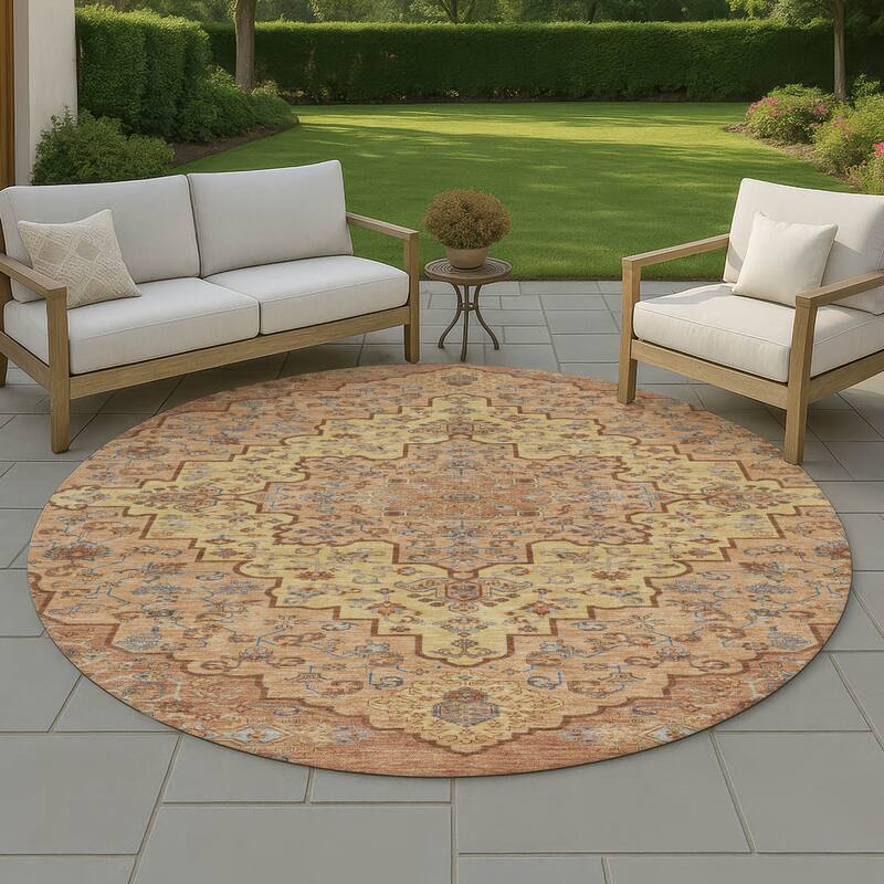 Machine Washable Indoor/ Outdoor Traditional Karachy Chantille Rug - Copper - 8' x 8'