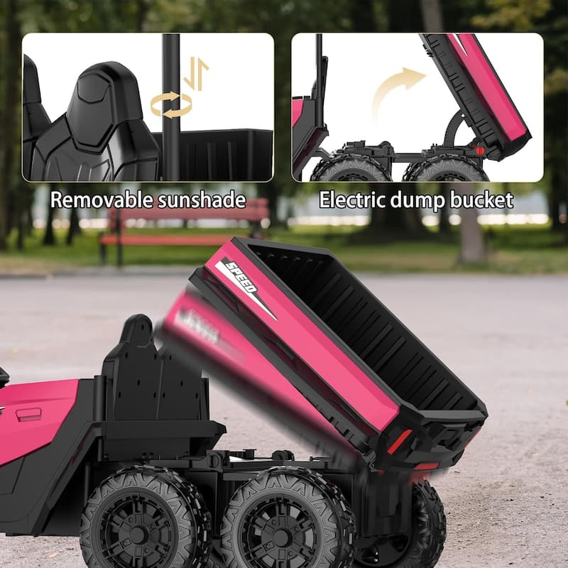 EROMMY 24V 2-Seater Ride-On Dump Truck with Remote Control, 4WD, Music & Auto Dump Bed.