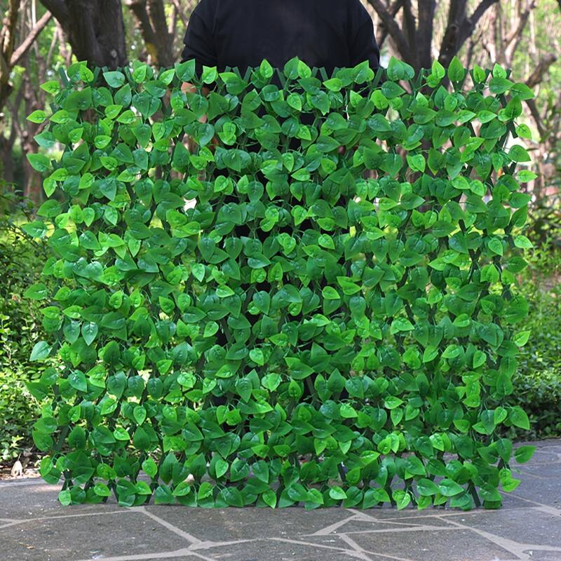 4pcs Expandable Artificial Plastic Fence Decorative Privacy Fence Screen,green leaves - 129.92''x11.81''