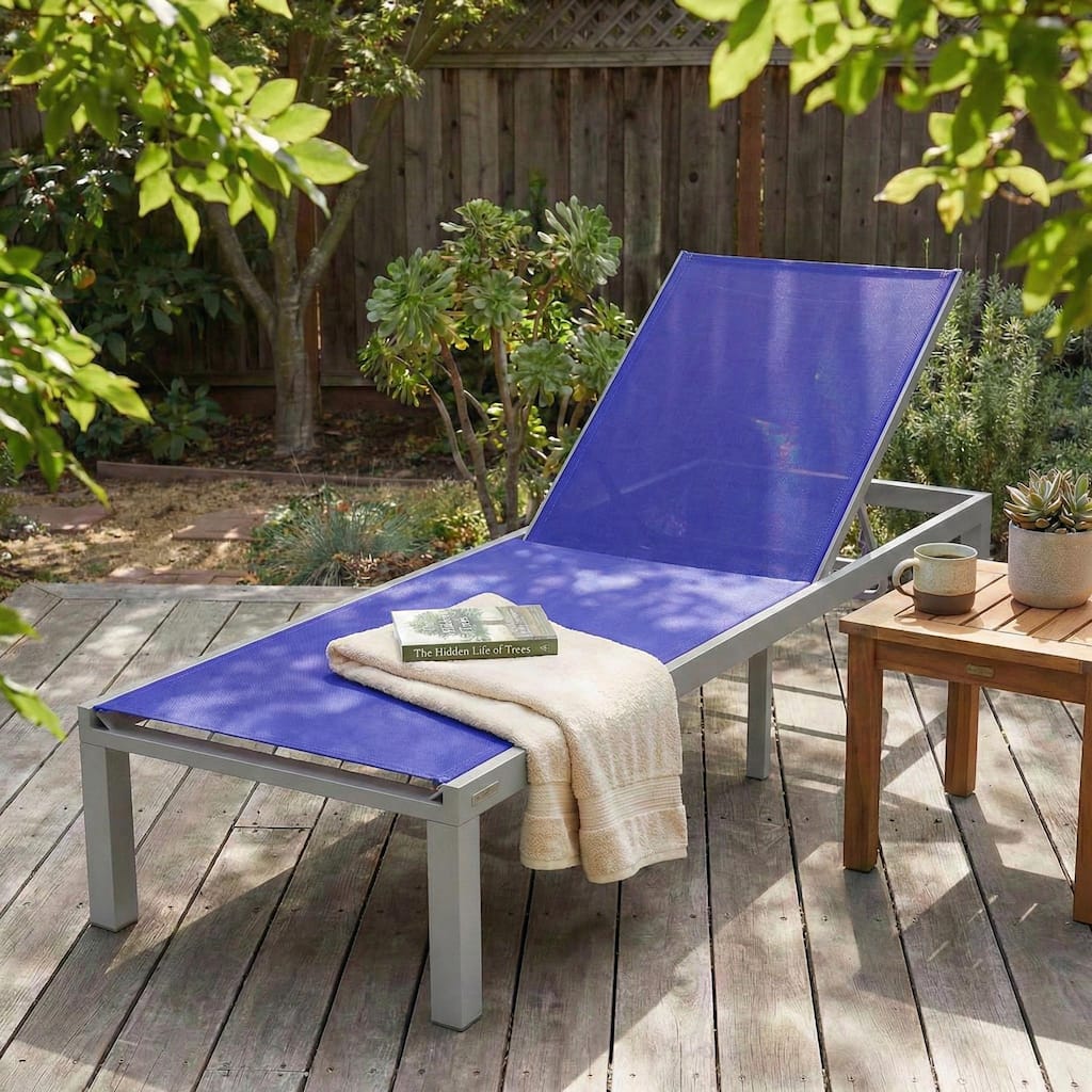 Marlin Aluminum Beach Pool Reclining Lounge Chair with Sling Mesh Fabric and Powder-Coated Frame
