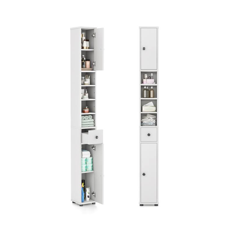 Narrow Freestanding Storage Cabinet for Bathroom Kitchen or Living Room Organization - 8" x 8" x 71"