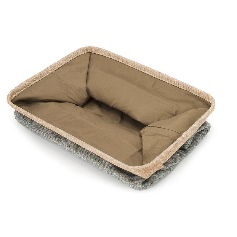 Storage Large Basket Set - Big Rectangular Fabric Collapsible Organizer Bin Box with Carry Handles (3-Pk Grey/Tan)