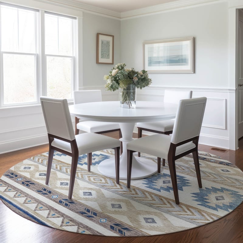 Premium Washable Super Soft Boho Tribal Mayfield Rug - Taupe - 8' x 8' - Round