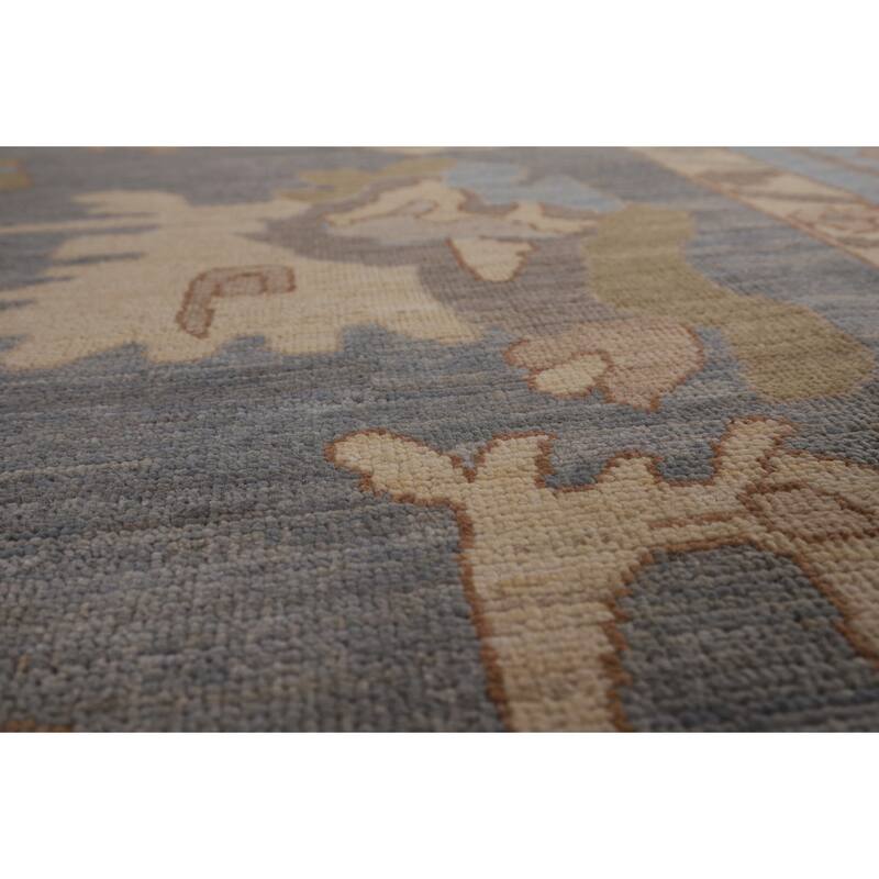 Floral Vegetable Dye Oushak Turkish Area Rug Hand-Knotted Wool Carpet - 9'1" x 11'8"