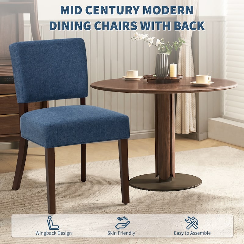 Set of 2 Modern Farmhouse Dining Chairs: Upholstered Mid-Back Chairs with Wood Legs