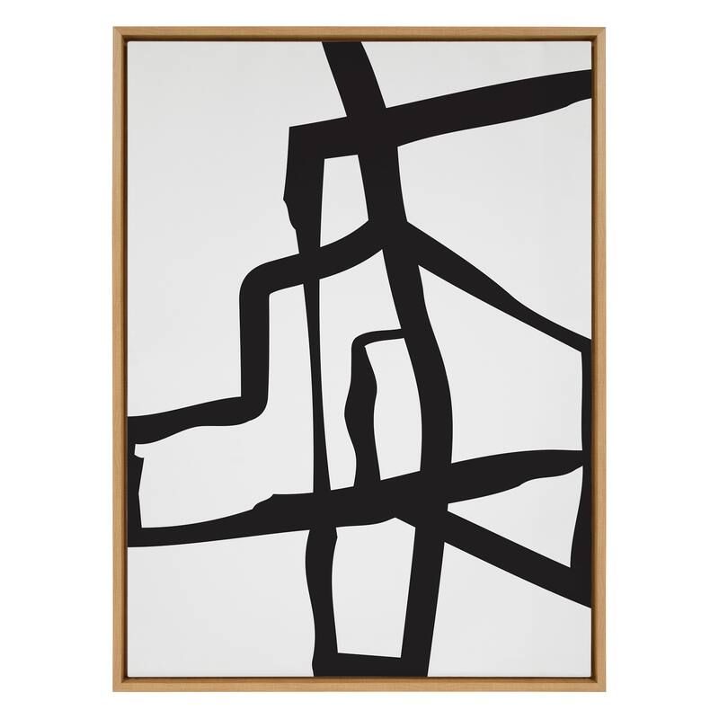 Kate and Laurel Sylvie Bold Sophisticated Abstract Black Stroke Framed Canvas by The Creative Bunch Studio