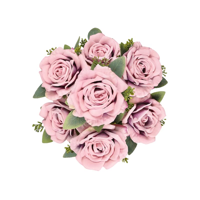 Set of 2 Deluxe Pink Mauve Artificial Elegant Rose Flower Stem Bush ...
