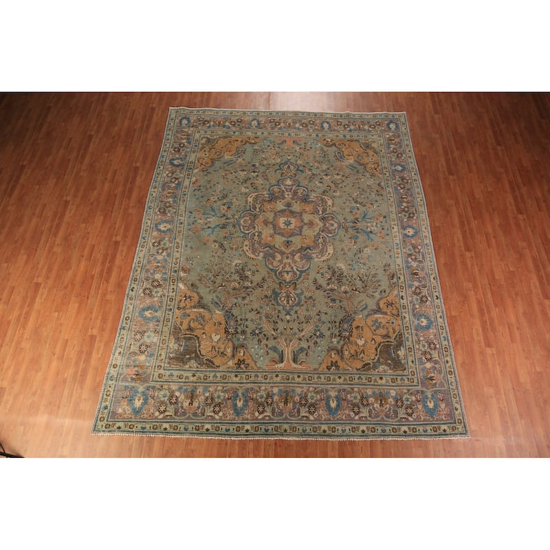 Floral Tabriz Persian Rug Traditional Hand-Knotted Wool Carpet - 9'7"x 12'4"