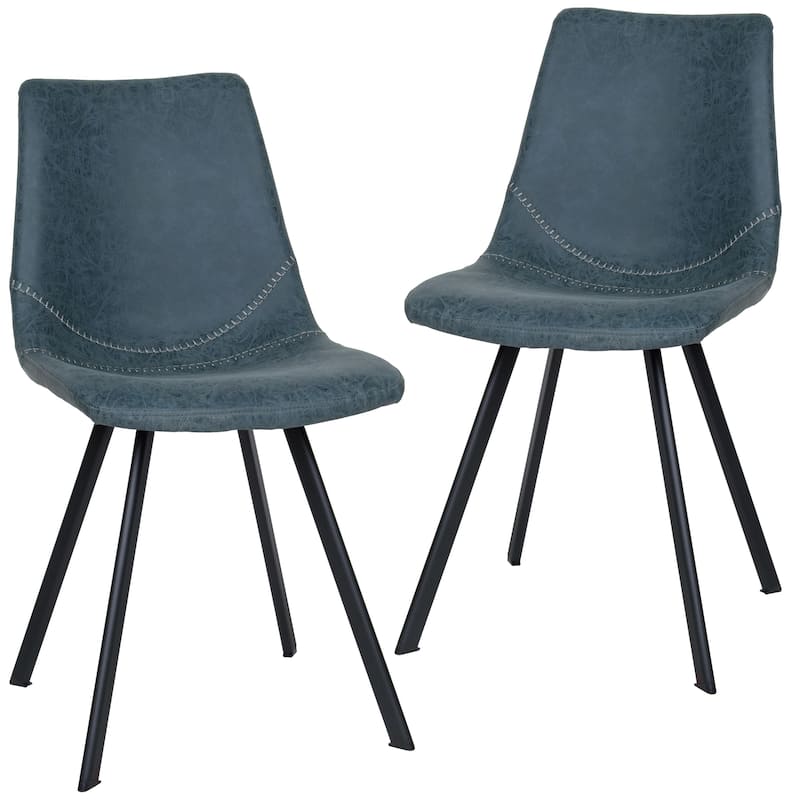 Markley Ergonomic Mid-back Leather Upholstered Foam Padded Dining Chair with Metal Legs and Floor-Protecting Caps - Peacock Blue