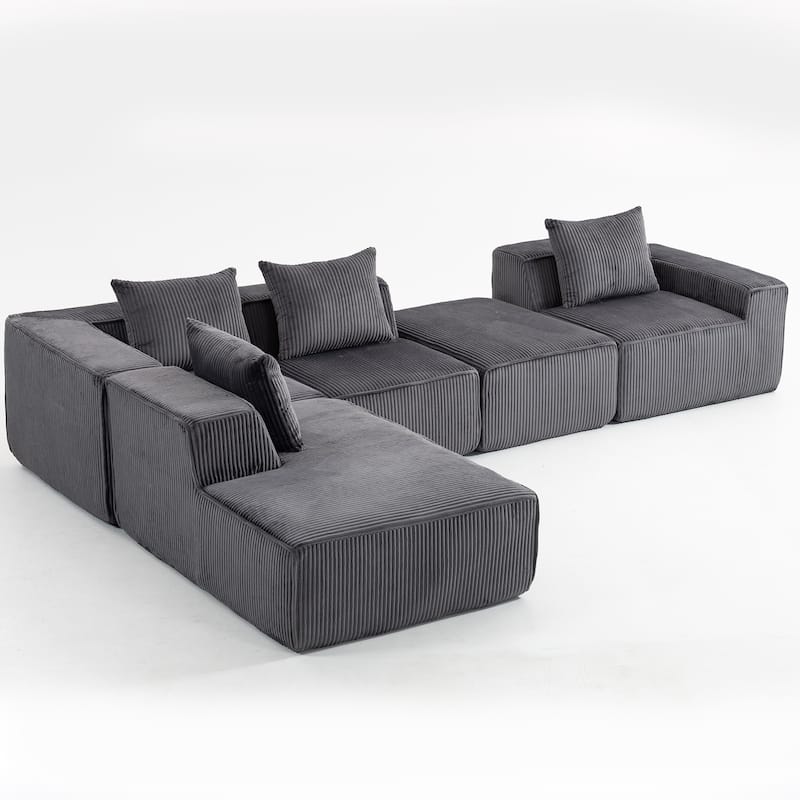 Corduroy Modular Sectional Sofa with Chaise Lounge, Deep Seat, Ottoman