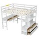 preview thumbnail 4 of 13, Full Size Loft Bed Built-in Desk and 2 Drawers, Wooden Loft Bed with Storage Shelves and 2 Drawers, Space-Saving Storage Bed
