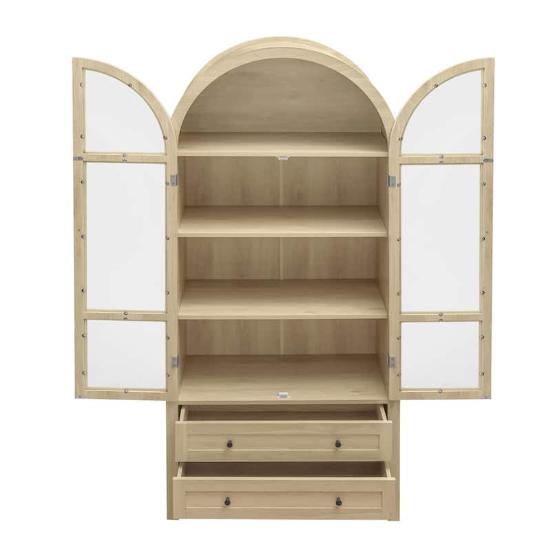 Wood Storage Cabinets with Magnetic Door Catcher, Tall Arched Kitchen Cabinet, Display Cabinet with Adjustable Shelves