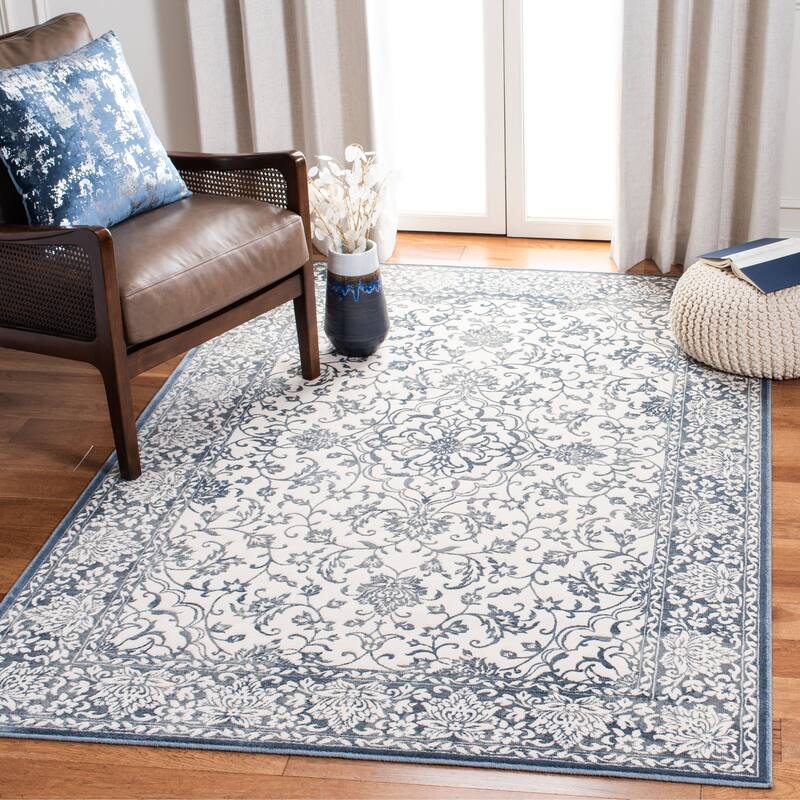 SAFAVIEH Noble Octavie Modern Oriental Polyester Rug - 4' x 5'7" - Dark Blue/Ivory