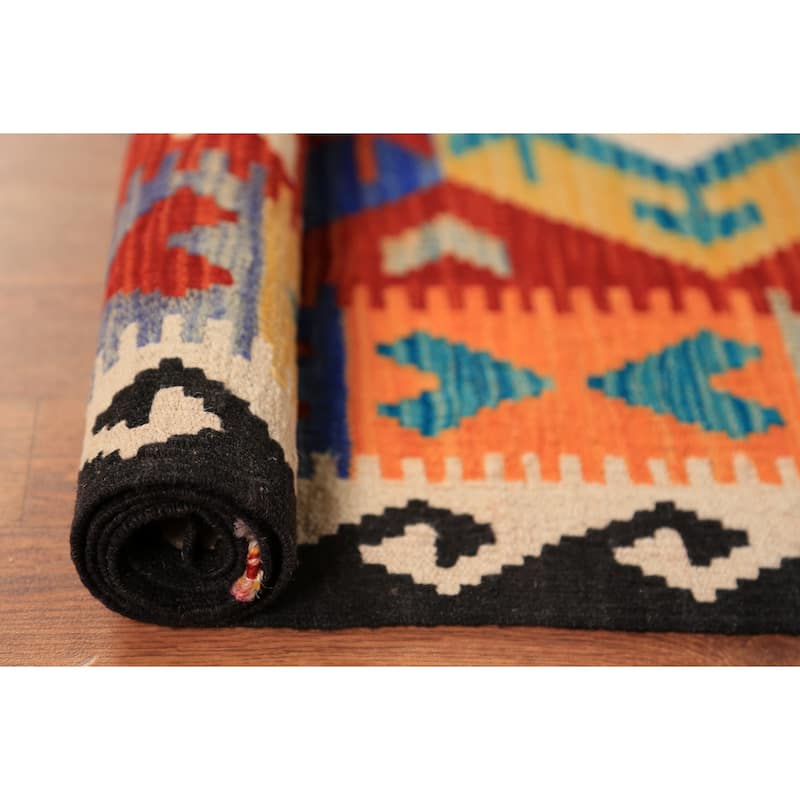 South Western Style Kilim Oriental Area Rug Hand-Woven Wool Carpet - 8'0"x 9'8"