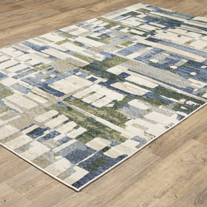 Tobias Modern Geometric Blue/ Green Area Rug