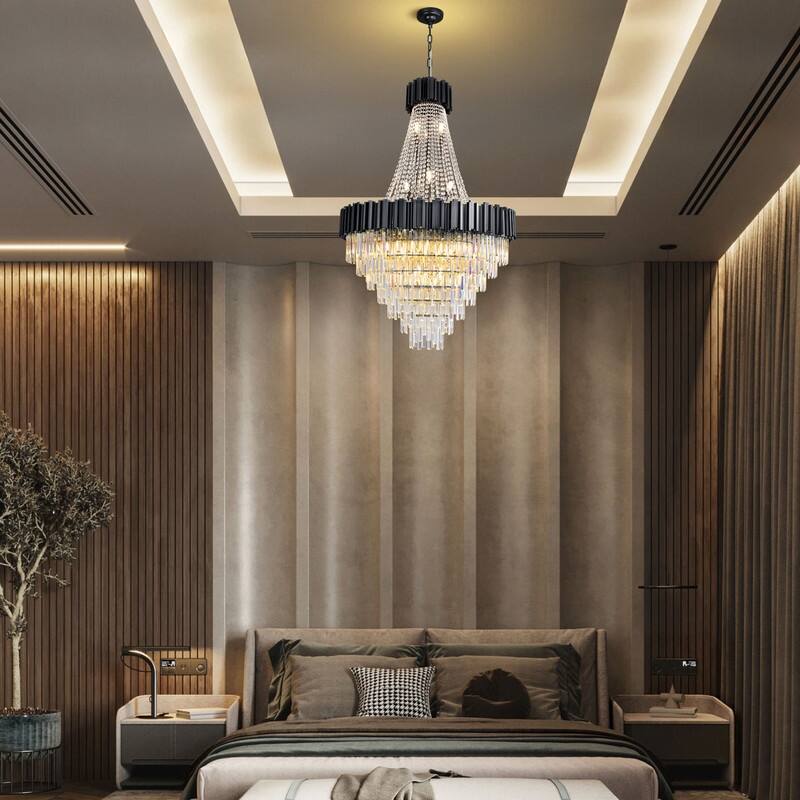 KAYLA Large Crystal Chandelier - 35.4"Modern 6-Tier 17-Light Chrome Ceiling Light, Luxury K9 Crystal