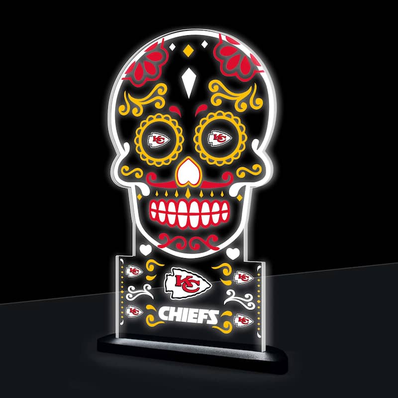 10" LED Tabletop Sugar Skull Halloween Desklite Sign, Kansas City Chiefs - Multicolor. - 10" x 7"