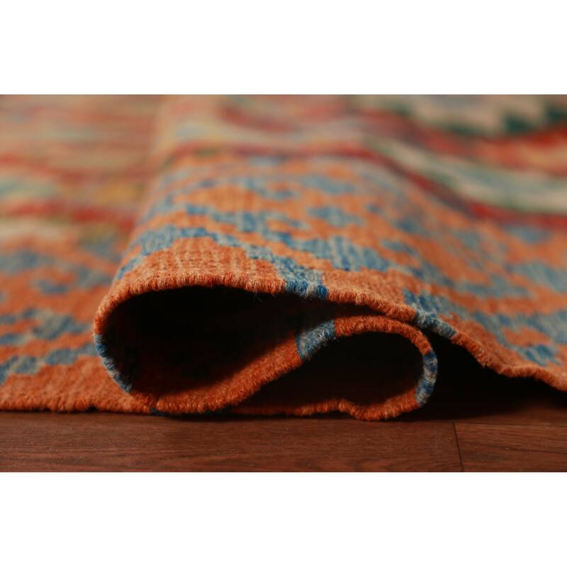 Reversible Kilim Oriental Rug Hand-Woven Tribal Reversible Wool Carpet - 10'0"x 12'10"