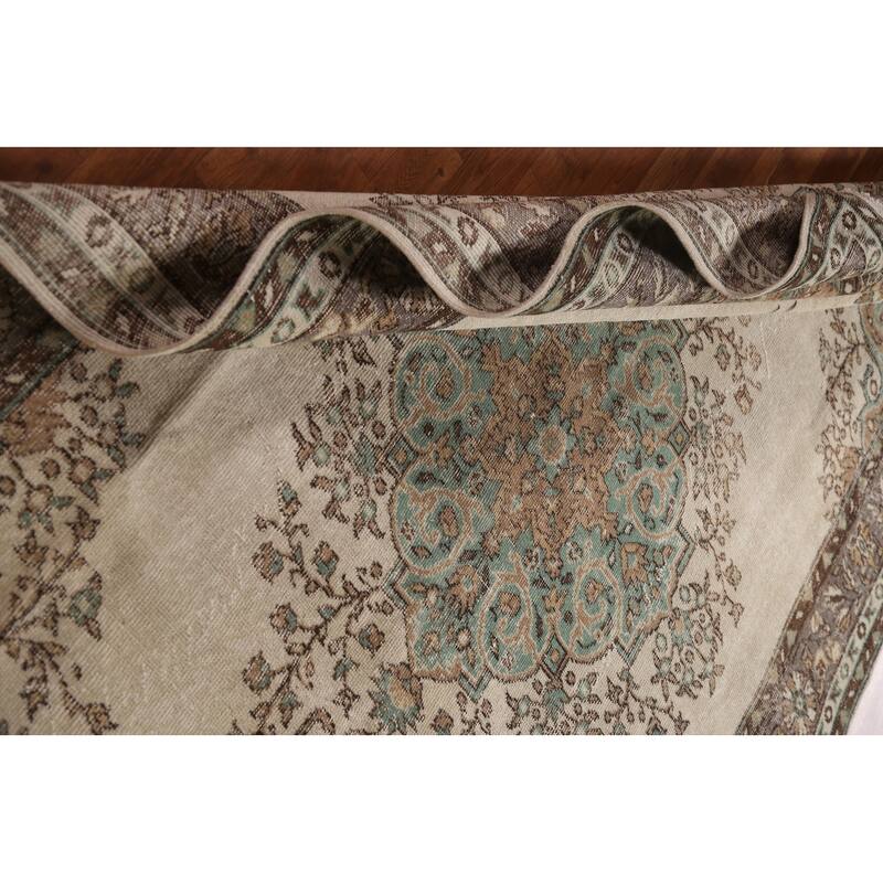 Floral Anatolian Distressed Turkish Vintage Handmade Wool Carpet - 5'9"x 9'0"