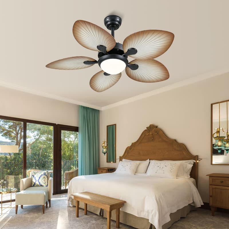 Kviflon 44" Wood GrainTropical Ceiling Fan with Light and Remote,Indoor and Outdoor Ceiling Fan,Waterproof - 44 Inches
