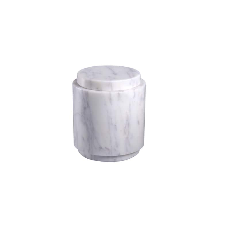 Sm. Marble Round Canister w/Lid LP -ST - WHITE