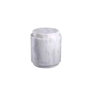 Sm. Marble Round Canister w/Lid LP -ST - WHITE