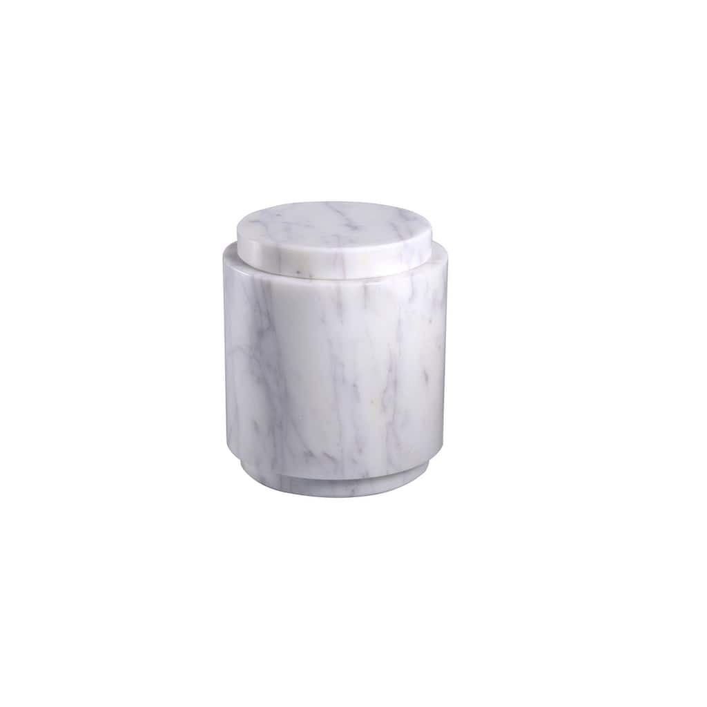 Sm. Marble Round Canister w/Lid LP -ST - WHITE