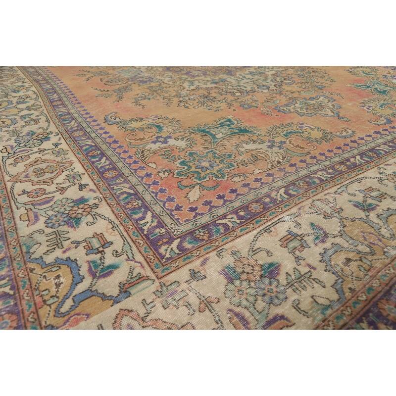 Vegetable Dye Tabriz Persian Vintage Area Rug Handmade Wool Carpet - 9'5" x 12'3"