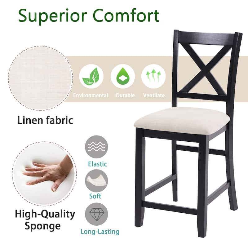 GDFStudio - Maison Modern Linen Upholstered Wooden Counter Height Dining Chairs Set, Padded Seat & Non-slip Feet Pads, Set of 4