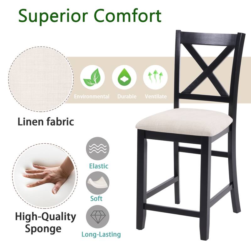 Wooden Counter Height Dining Chairs Set of 4, Kitchen Chair with Padded Seat, Upholstered Side Chair for Dining Room