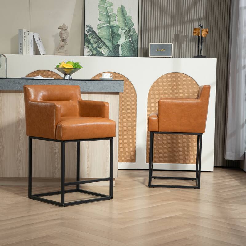 House Hold Counter Height Bar Stools Set of 2,Modern Square PU Bar Stool
