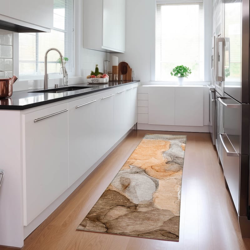 Machine Washable Indoor/ Outdoor Chantille Watercolor Orange Rug